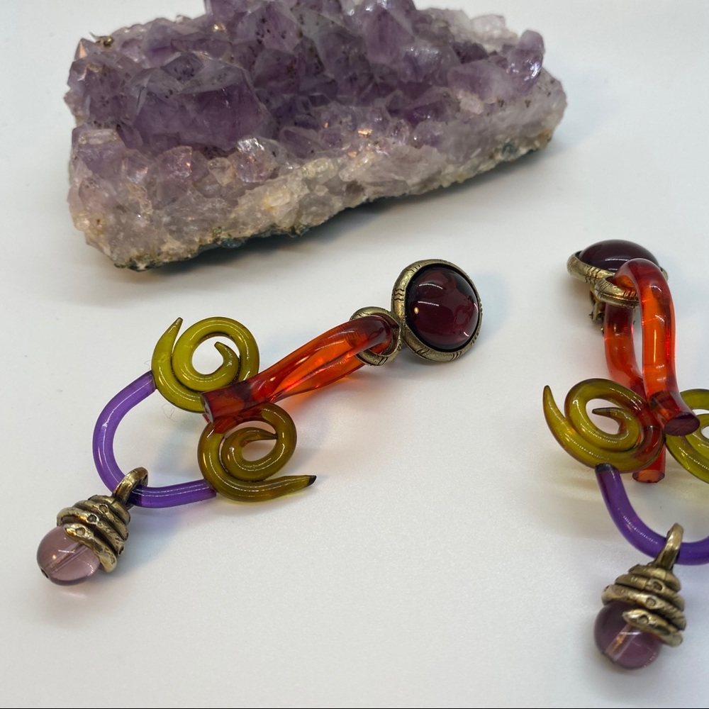Multicolor Clip Earrings-Vintage 80’s - Picture 3 of 7